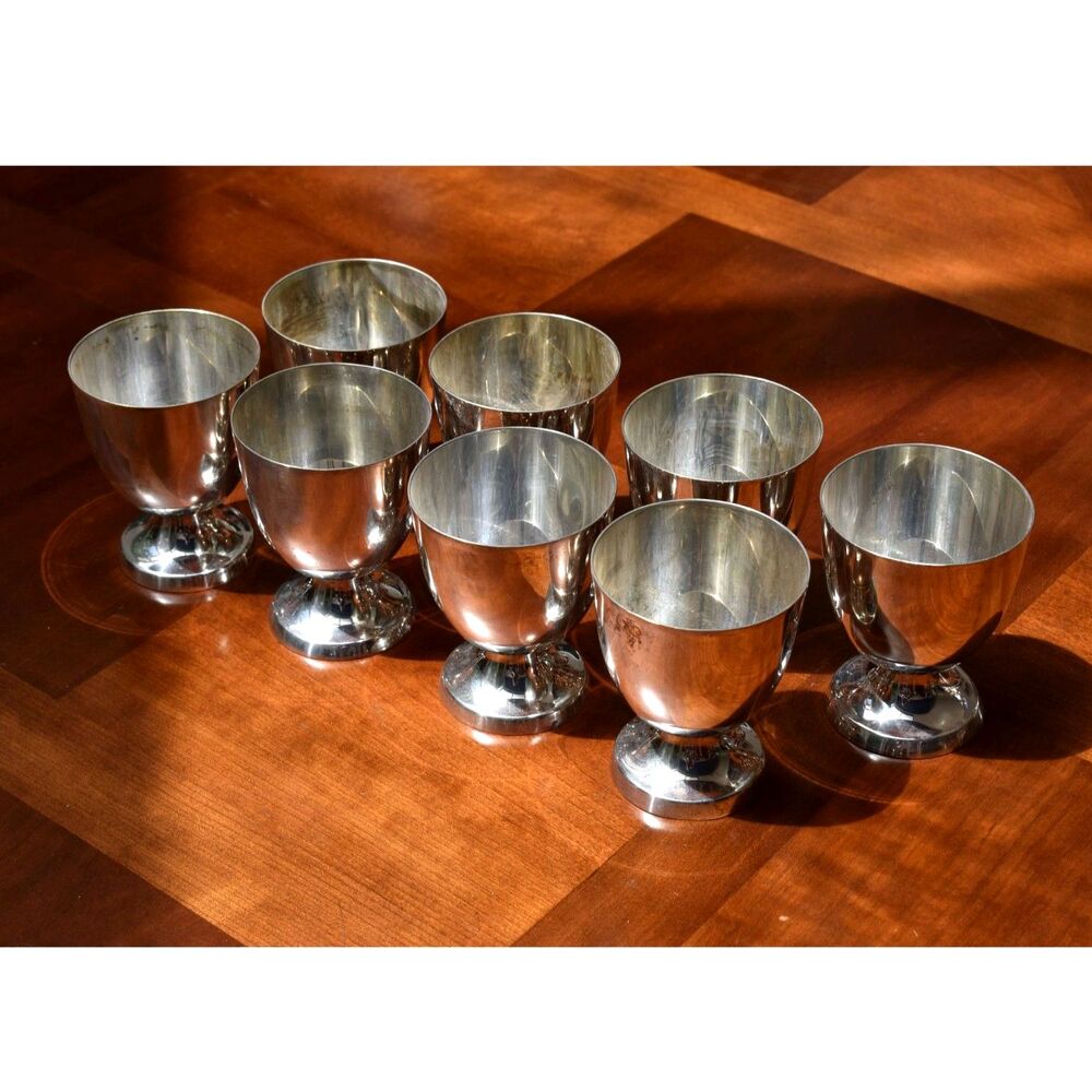 Set of 8 Vintage Mexican Silverplate Footed Cordial Cups 4.25in Barware